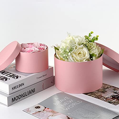 Oairse Round Gift Boxes with Lids Flower Box for Arrangements Pink Round Box Set of 4 Nesting Gift Boxes with Lids for Flowers Arrangements Empty, Bridesmaid, Proposal, Wedding, Birthday, Party Favor