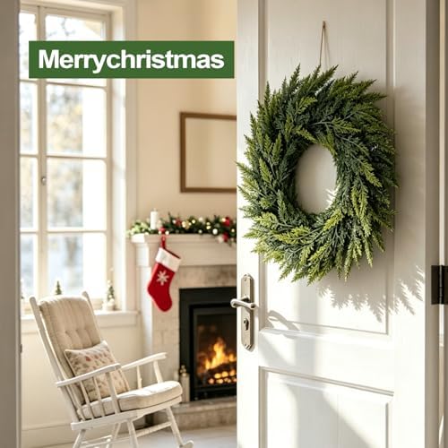 Christmas Cedar Wreath for Front Door Decoration, 24 in