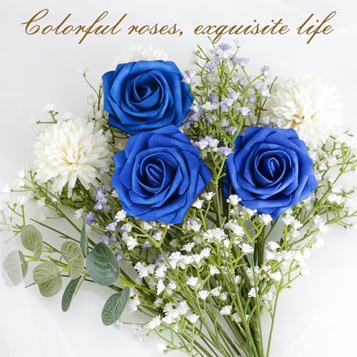 BLEUM CADE 16Pcs Artificial Flowers Fake Foam Roses with Stems for Wedding
