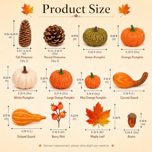 96-Piece Fall Decor Set with Artificial Pumpkins, Gourds and Maple Leaves
