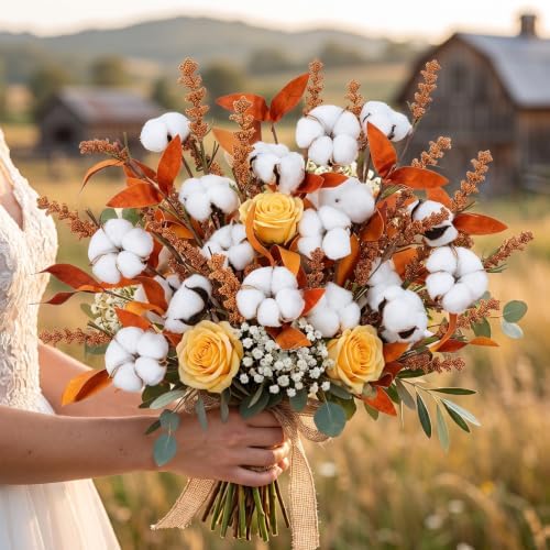 21.6" Fall Dried Cotton Stems Decor Branches, 2 Bunches Fall Leaves Stems