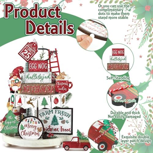 Fairysandy 15 Pcs Christmas Tiered Tray Decor, Rustic Farmhouse Gnome Sign