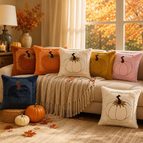 Allorry Fall Pillow Covers 18x18 Rust Pumpkin Leaves Home Decor PT021C18