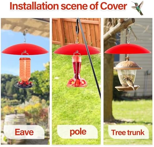 13" Hummingbird Feeder Dome Guard,Bird's Feeder Rain Cover,Squirrel Proof for Bird Feeders Pole, Smart Bird Feeders Umbrella(Bright Red), 2Pack