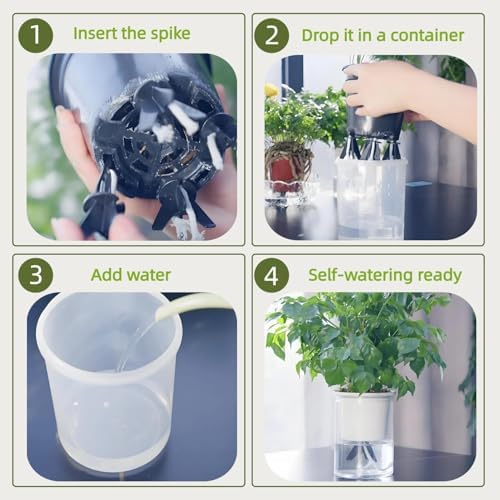 GreenShip Self Watering Spikes 4 Pack, Plant Waterer with Wicking Rope （S