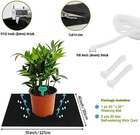 ORIMERC 40 x 50 inch Automatic Plant Watering Mat & 30 feet Self Watering System Wick Cord for Seed Starter Tray Capillary Mat for Seedling Capillary Matting for Potted Plants Greenhouse Gardening
