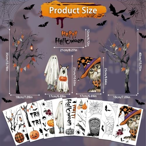 AhfuLife 60Pcs Halloween Window Clings, 9 Sheets Reusable Halloween Ghost Window Stickers Removable Stickers for Kids Home Window Indoor Party Decorations