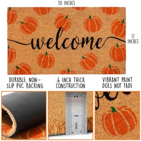 Pumpkin Door Mat 30x17 Inch, Fall Welcome Mat Coir, Halloween Doormat