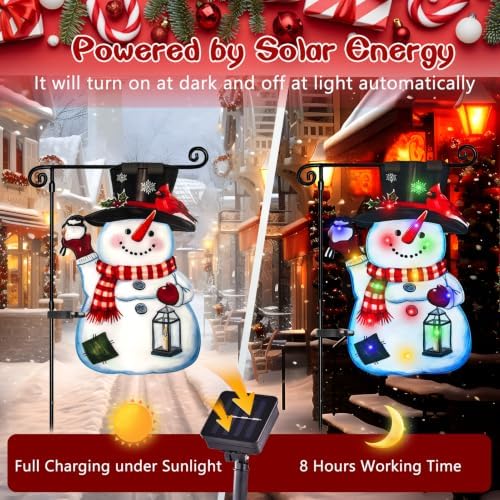 28x40 Lighted Christmas Snowman Garden Flag, 8 Modes Solar LED