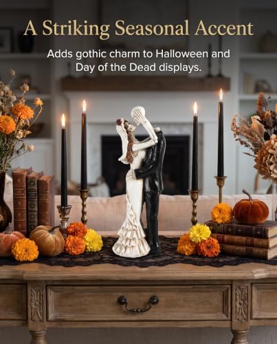 iStatue Skeleton Bride and Groom Figurine Cake Topper, Resin Gothic Wedding Couple Statue for Halloween Day of the Dead Decor | Spooky Romantic Wedding Tabletop Decoration, (Small, Dancing)