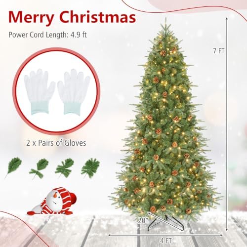 Goplus 7ft Pre-Lit Artificial Christmas Tree with 460 Lights, Hinged