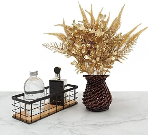 PASYOU Fake Plants Gold Flowers Bouquet Christmas Decoration, Artificial Shrubs Plastic Grass Leaves Indoor Outdoor Home Garden Party Hotel Verandah Wedding Event Faux DIY Table Decor - Golden 4 Pack