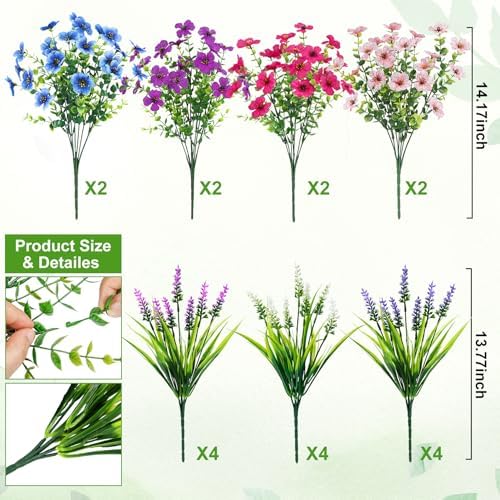 20 Bundles Artificial Flowers for Outdoors Fake Plants, Mixed