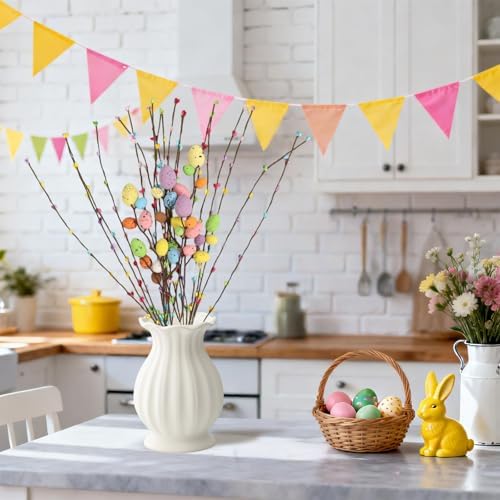 Puluole 26Pcs Easter Decorations for Home - Faux Vine with Berries and Easter Eggs Picks and Sprays Spring Floral Picks Vase Artificial Flowers Arrangements Centerpiece Easters Garland Decor