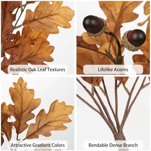 21.6" Faux Oak Leaf Branches with Acorns, 2Pcs Fall Stems for Vase, Brown