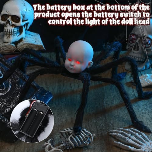 Suzile 3 Pack Halloween Doll Head Spider Light up Creepy Outdoor Decor