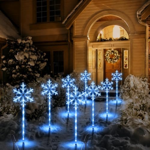 8 Pack Snowflake Solar Christmas Pathway Lights, Outdoor Decor