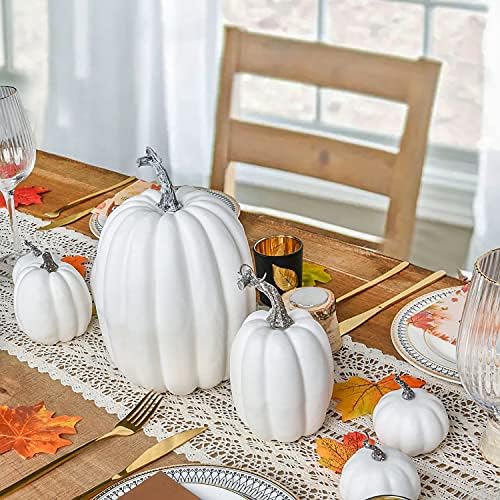 Lvydec 7pc Assorted Size White Pumpkins Craft Pumpkins for Halloween Thanksgiving Autumn Festive Party Supplies