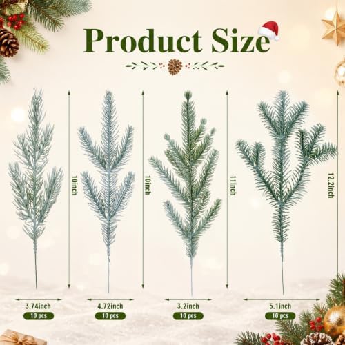 Yunlly 40 Pcs Christmas Artificial Pine Needle Branches, Simple