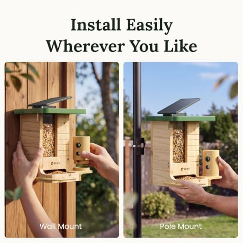 Birdfy Smart Bird Feeder with Camera Solar Powered, Slow-Motion Video & Night Insight, AI Identify 6000+ Species Lifetime Free, Ideal for Outdoors Bird Watching & Gifts for BirdLovers, Wood