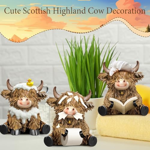 3 Pcs Highland Cow Bathroom Figurines Decor, Resin Bathroom Decor