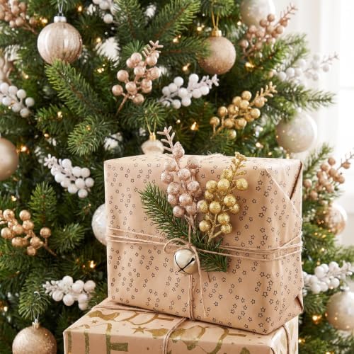 Geosar 36 Pcs Christmas Glittered Berries Stems, Gradient Gold