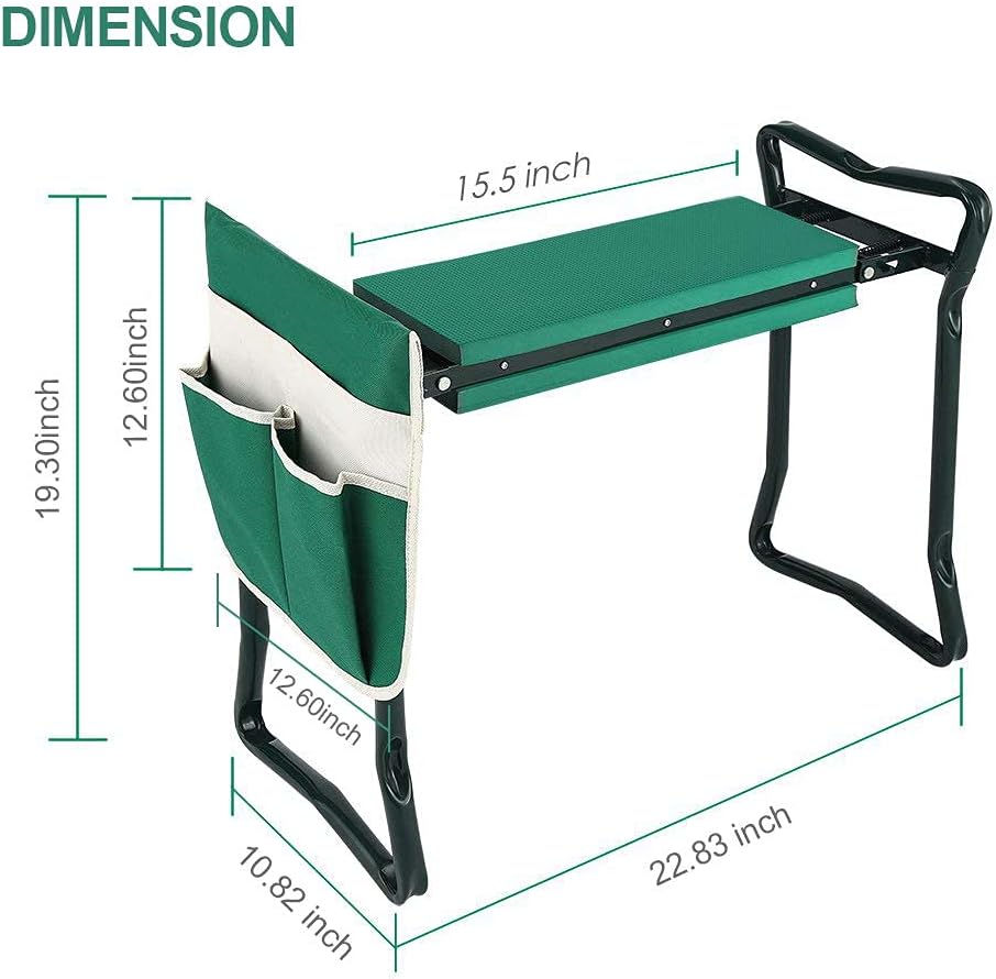 Garden Kneeler and Seat Stool Heavy Duty Garden Folding Bench with Large Tool Pocket and Soft EVA Kneeling Pad for