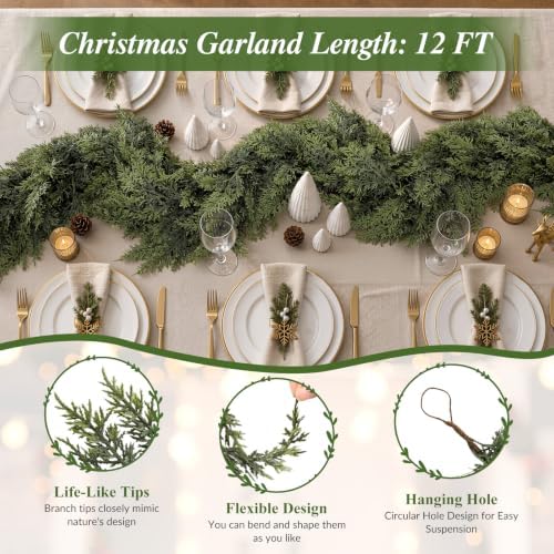 Alupssuc 12FT Christmas Garland, Encrypting Real Touch Cedar Garland