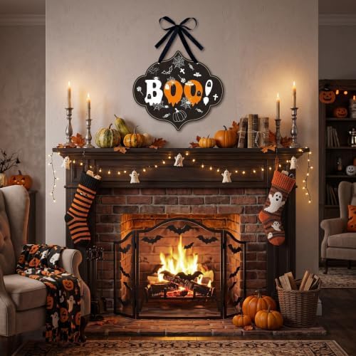4 Pcs Felt Halloween Signs Wreath Decor for Front Door Indoor, Funny Style
