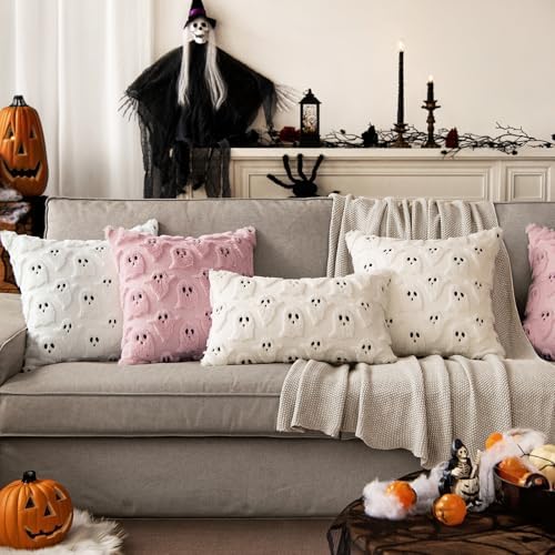 MIULEE White Halloween Pillow Covers Cute Ghost Decor Set of 2 16x16
