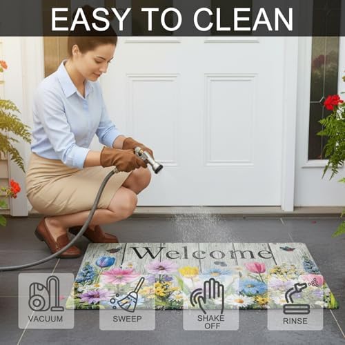 Welcome Mat 17x29 Inch Spring Summer Front Door Mat, Flower