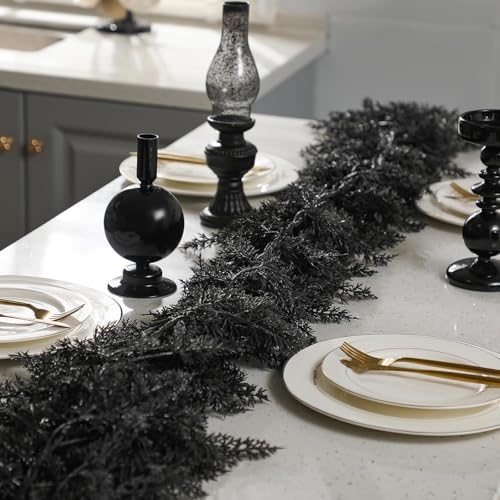 Dingion 2 Pack 9 ft Halloween Black Artificial Cedar Garland