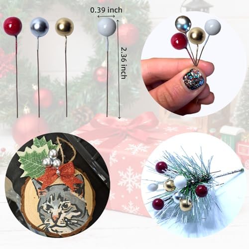 DoubleWood Artificial Holly Berries with Wire Stems, 400Pcs Red Mini Berry Picks, 10mm Fake Berries for Crafts, Artificial Berries for Christmas Tree Wreath Decor (400, Red, Gold, Silver, White)