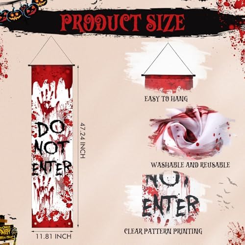Mindsoft 4 Pcs Halloween Banners, Horror Warning Messages,Red Warning