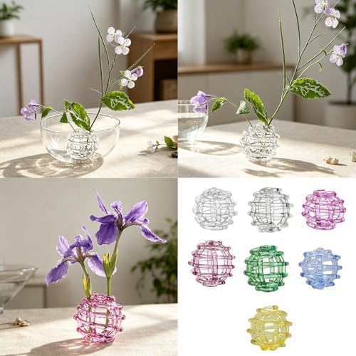 Clear Glass Flower Frog for Vases, Flower Frog Hand Blown, Spiral Wrap Single Stem Glass Vase, Modern Aesthetic Flower Arrangement Holder Art for Home Office