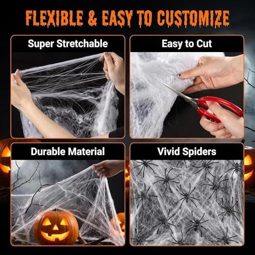 MAQIHAN 700 Sqft Halloween Spider Webs - Outdoor Cobwebs with 40 Spiders