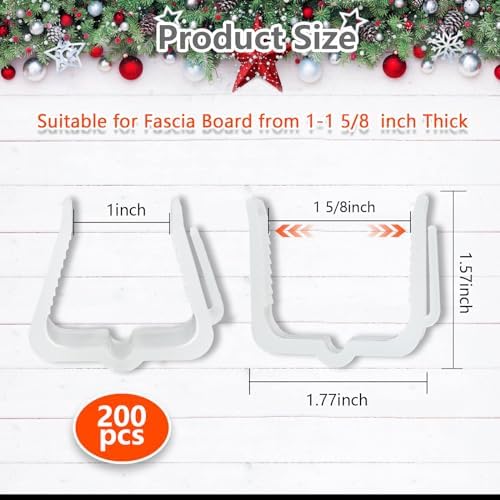 200 Pcs Christmas Light Clips Outdoor 1"-1 5/8" for Roof Gutters