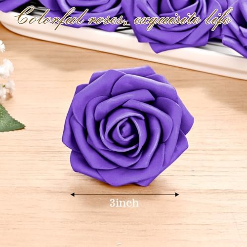BLEUM CADE 16Pcs Artificial Flowers Fake Foam Roses with Stems for Wedding