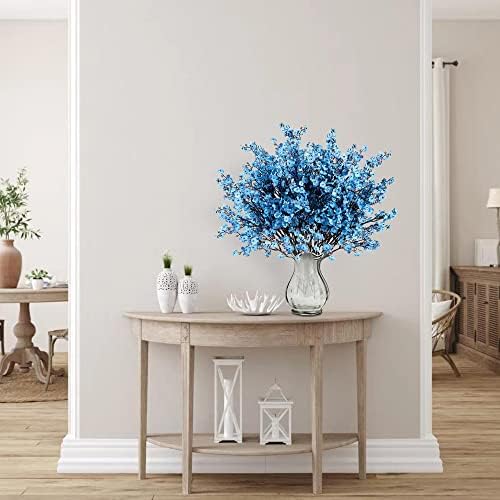 Sggvecsy 6 Pcs Babys Breath Artificial Flowers Gypsophila Bouquets Bulk Real Touch Fake Silk Flowers for Home Wedding DIY Floral Arrangement Kitchen Table Centerpiece Festival Decoration (Blue)