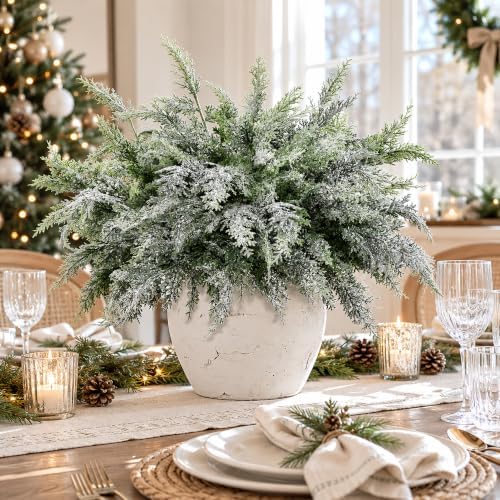 10 Pcs 2 Color Snowy Cypress Christmas Branches Artificial Cedar Stems