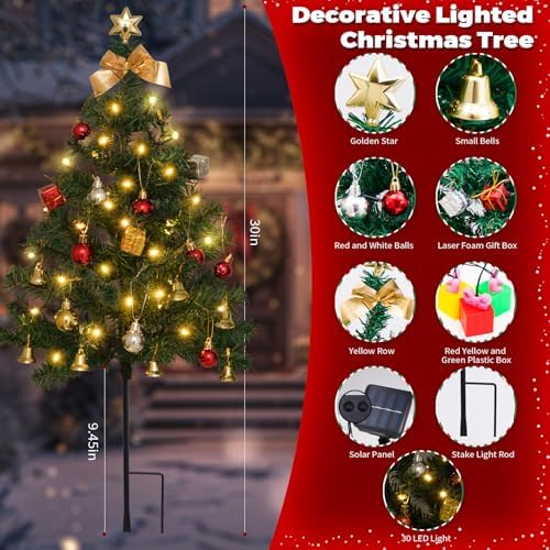 Mini Christmas Tree Solar Lights, Outdoor Decorations, 2 Pack