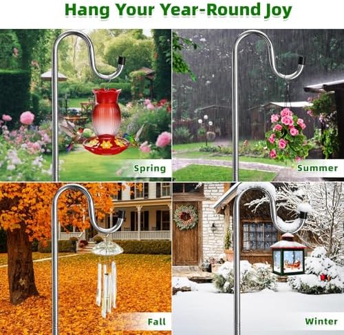 COCONUT Shepherds Hook, 62 Inches Shepherds Hook with 5 Prongs Base Stainless Steel Adjustable Garden Hanging Holder for Bird Feeders Lanterns Planting Hanger Weddings Decor, Silver