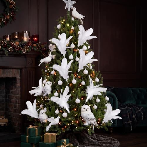 12 Pcs White Dove Feather Pick Christmas Tree, Feather Craft