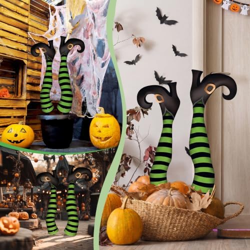 Tudomro 2 Pcs Metal Upside Down Witch Leg Halloween Outdoor Decor, Green