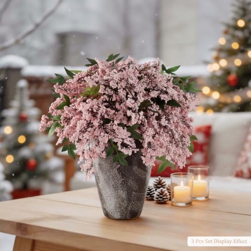 1 Pcs Artificial Berry Stem 36" Realistic Flowers Picks Branches Faux Stem Spray DIY for Holiday Seasonal Farmhouse Mantel DIY Home Decorations (Pink)
