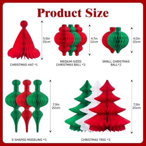 Christmas Paper Honeycomb Ornaments, 12 Pcs