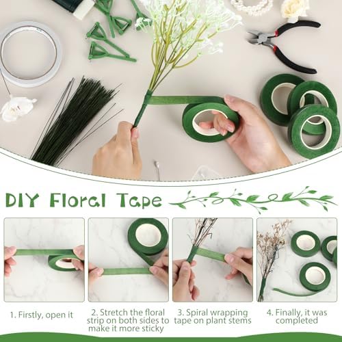 Floral Wire Arrangement Tool,DIY Bouquet Making Supplies with 5 Floral Tapes 20 Pearl Corsage Wrist Bands 20 Triangular Brooches,50 Boutonniere Pins,100 Flower Wire for Corsages Bouquet Accessories