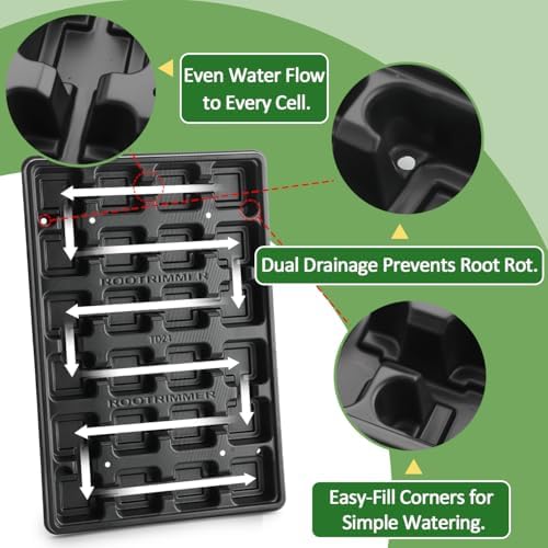 RooTrimmer 5 Pack 24 Cell Nursery Pots Trays with 2.8 inch (7CM) Square Nursery Pots 120pcs (Black), Plastic Seed Starter Tray with Drain Holes for Carrying and Holding Plant Pot(17"x11"x1.6")