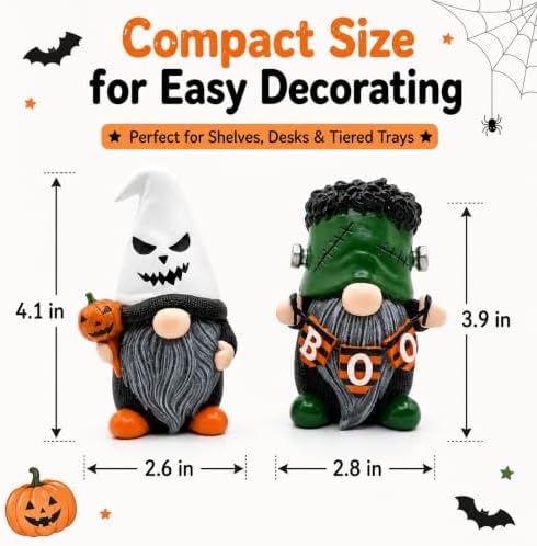 Stylor 2 Pcs 4-Inch Resin Halloween Gnomes Decorations
