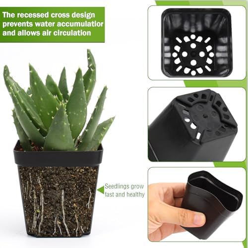 100 Pcs 2.6" Square Nursery Pots for Seeds - Thickened Reusable Plastic Seedling Pots with 60 Plant Labels & Tools - Seed Starter Pots with Drainage for Succulents, Flowers, Cuttings & Greenhouse